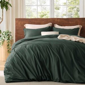 Bedsure - 100% Washed Cotton Duvet Cover King Size - Forest Green